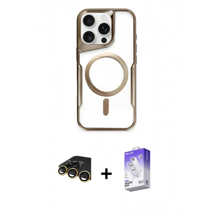 MARSİLYAN™- iPhone 14 Pro Max Kılıf Yadigar Klasik Özel Seri - Siyah Bilvis 5in1 3D Magic Cam Ekran Koruyucu + Raze Metal Kamera Lens - GD