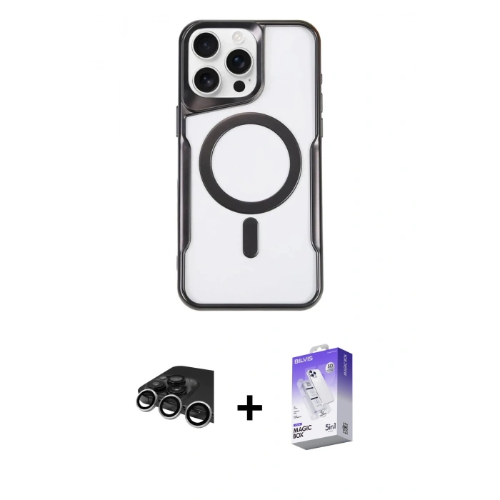 MARSİLYAN™- iPhone 14 Pro Max Kılıf Yadigar Klasik Özel Seri - Siyah Bilvis 5in1 3D Magic Cam Ekran Koruyucu + Raze Metal Kamera Lens - GS