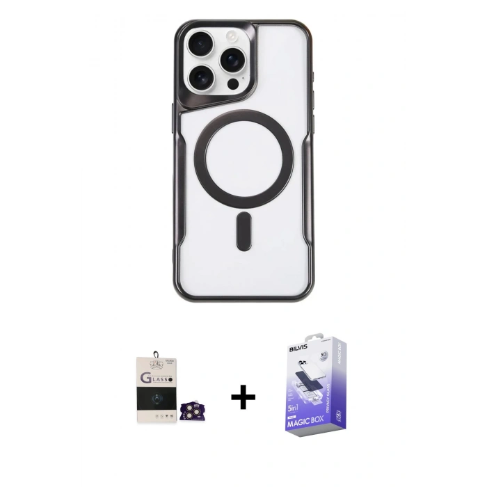 MARSİLYAN™- iPhone 14 Pro Max Kılıf Yadigar Klasik Özel Seri - Siyah Bilvis 5in1 5D Magic Hayalet Cam Ekran Koruyucu + Bilvis Titan Kamera Lens - GD