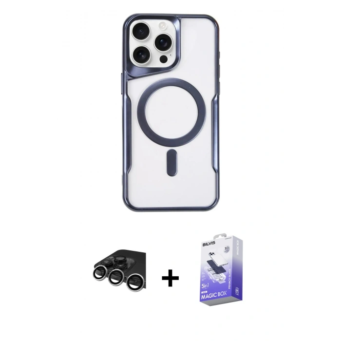 MARSİLYAN™- iPhone 14 Pro Max Kılıf Yadigar Klasik Özel Seri - Siyah Bilvis 5in1 5D Magic Hayalet Cam Ekran Koruyucu + Raze Metal Kamera Lens - GS