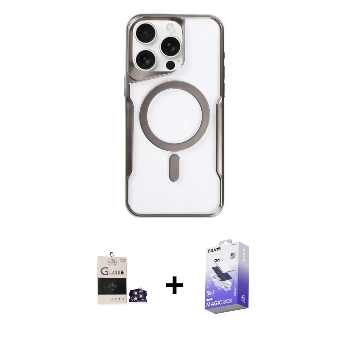 MARSİLYAN™- iPhone 14 Pro Max Kılıf Yadigar Klasik Özel Seri - Siyah Bilvis 5in1 5D Magic Hayalet Cam Ekran Koruyucu + Bilvis Titan Kamera Lens - GS