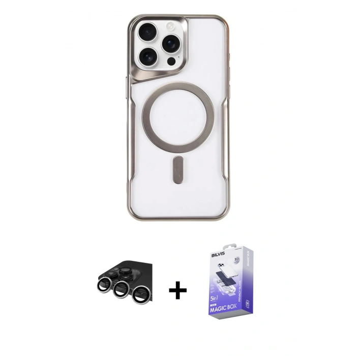 MARSİLYAN™- iPhone 14 Pro Max Kılıf Yadigar Klasik Özel Seri - Siyah Bilvis 5in1 5D Magic Hayalet Cam Ekran Koruyucu + Raze Metal Kamera Lens - GS