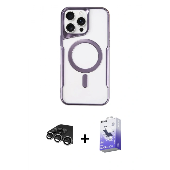 MARSİLYAN™- iPhone 14 Pro Max Kılıf Yadigar Klasik Özel Seri - Siyah Bilvis 5in1 5D Magic Hayalet Cam Ekran Koruyucu + Raze Metal Kamera Lens - GS