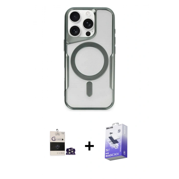 MARSİLYAN™- iPhone 14 Pro Max Kılıf Yadigar Klasik Özel Seri - Siyah Bilvis 5in1 5D Magic Hayalet Cam Ekran Koruyucu + Bilvis Titan Kamera Lens - GS