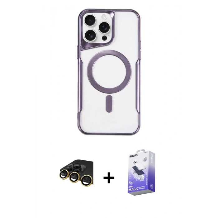 MARSİLYAN™- iPhone 14 Pro Max Kılıf Yadigar Klasik Özel Seri - Siyah Bilvis 5in1 5D Magic Hayalet Cam Ekran Koruyucu + Raze Metal Kamera Lens - GD