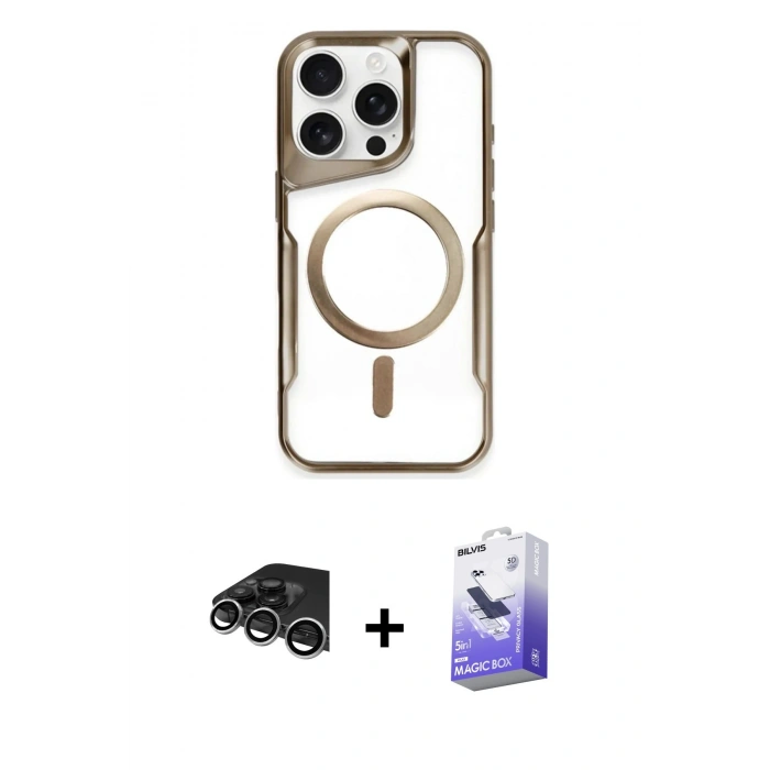 MARSİLYAN™- iPhone 14 Pro Max Kılıf Yadigar Klasik Özel Seri - Siyah Bilvis 5in1 5D Magic Hayalet Cam Ekran Koruyucu + Raze Metal Kamera Lens - GS