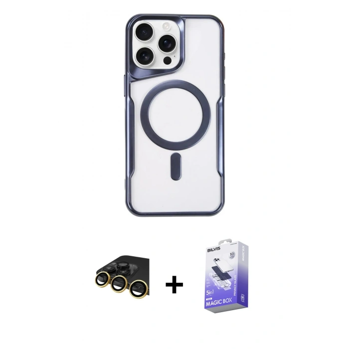 MARSİLYAN™- iPhone 14 Pro Max Kılıf Yadigar Klasik Özel Seri - Siyah Bilvis 5in1 5D Magic Hayalet Cam Ekran Koruyucu + Raze Metal Kamera Lens - GD