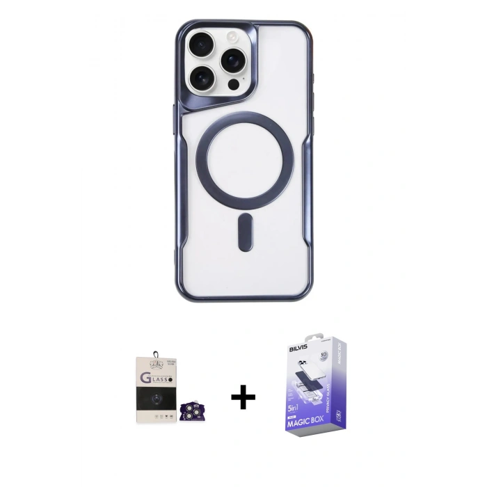 MARSİLYAN™- iPhone 14 Pro Max Kılıf Yadigar Klasik Özel Seri - Siyah Bilvis 5in1 5D Magic Hayalet Cam Ekran Koruyucu + Bilvis Titan Kamera Lens - GS