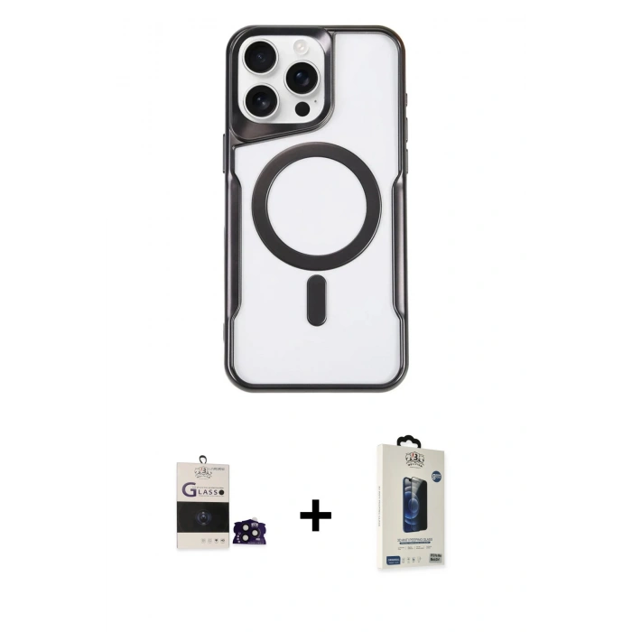 MARSİLYAN™- iPhone 14 Pro Max Kılıf Yadigar Klasik Özel Seri - Siyah Bilvis Hayalet Cam Ekran Koruyucu + Bilvis Titan Kamera Lens - SH