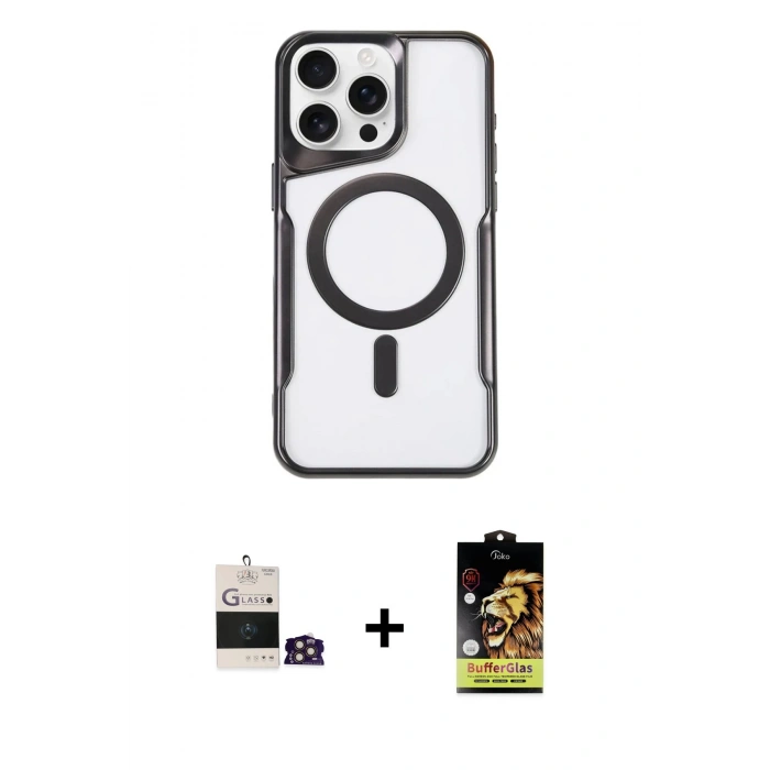 MARSİLYAN™- iPhone 14 Pro Max Kılıf Yadigar Klasik Özel Seri - Siyah Buffer Cam Ekran Koruyucu + Bilvis Titan Kamera Lens - GD