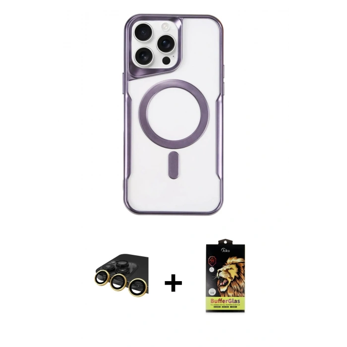 MARSİLYAN™- iPhone 14 Pro Max Kılıf Yadigar Klasik Özel Seri - Siyah Buffer Cam Ekran Koruyucu + Gold Raze Metal Kamera Lens