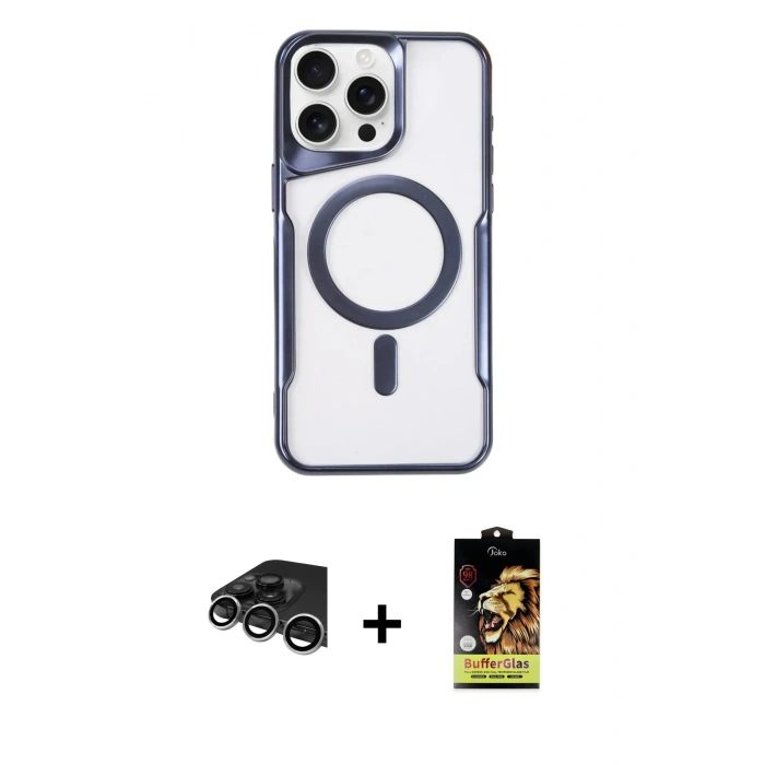 MARSİLYAN™- iPhone 14 Pro Max Kılıf Yadigar Klasik Özel Seri - Siyah Buffer Cam Ekran Koruyucu + Raze Metal Kamera Lens - GS