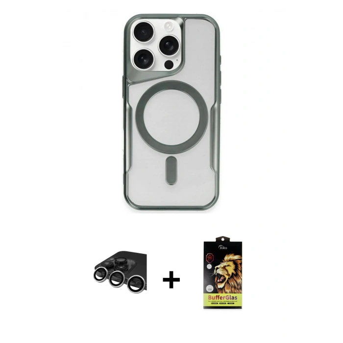 MARSİLYAN™- iPhone 14 Pro Max Kılıf Yadigar Klasik Özel Seri - Siyah Buffer Cam Ekran Koruyucu + Raze Metal Kamera Lens - GS