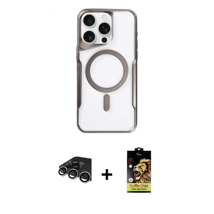 MARSİLYAN™- iPhone 14 Pro Max Kılıf Yadigar Klasik Özel Seri - Siyah Buffer Cam Ekran Koruyucu + Raze Metal Kamera Lens - GS