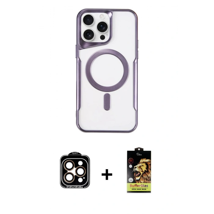 MARSİLYAN™- iPhone 14 Pro Max Kılıf Yadigar Klasik Özel Seri - Siyah Buffer Cam Ekran Koruyucu + PVD Metal Kamera Lens - TU