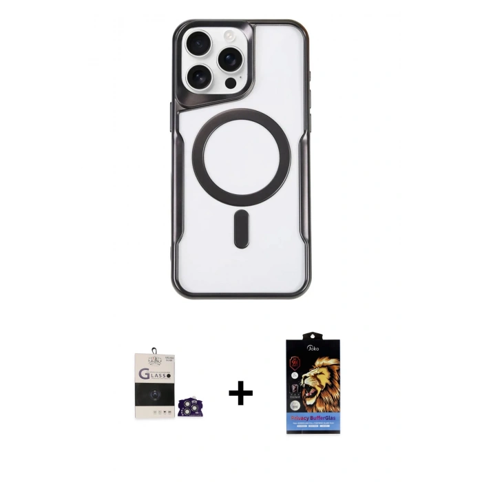 MARSİLYAN™- iPhone 14 Pro Max Kılıf Yadigar Klasik Özel Seri - Siyah Buffer Hayalet Cam Ekran Koruyucu + Bilvis Titan Kamera Lens - GS
