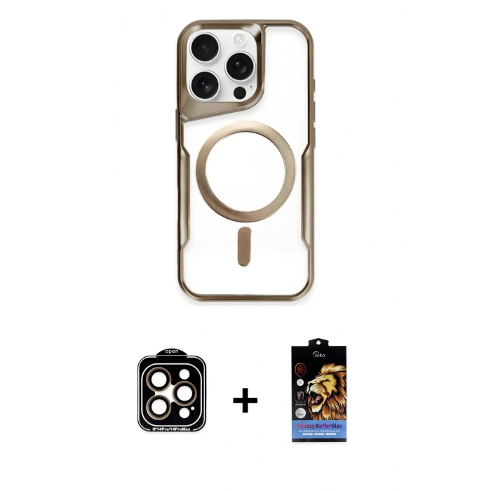 MARSİLYAN™- iPhone 14 Pro Max Kılıf Yadigar Klasik Özel Seri - Siyah Buffer Hayalet Cam Ekran Koruyucu + PVD Metal Kamera Lens - TU