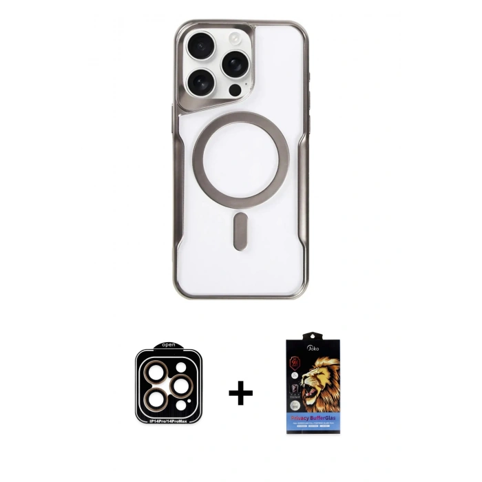 MARSİLYAN™- iPhone 14 Pro Max Kılıf Yadigar Klasik Özel Seri - Siyah Buffer Hayalet Cam Ekran Koruyucu + PVD Metal Kamera Lens - TU