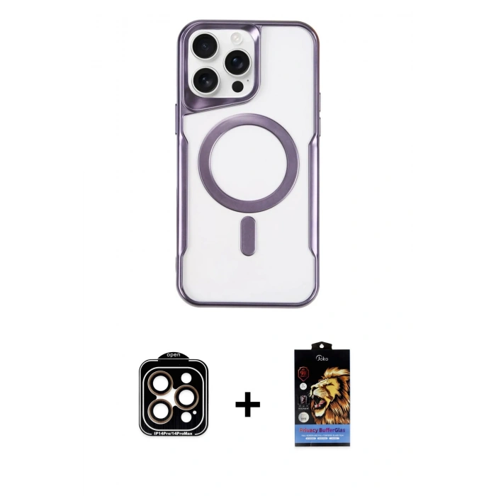 MARSİLYAN™- iPhone 14 Pro Max Kılıf Yadigar Klasik Özel Seri - Siyah Buffer Hayalet Cam Ekran Koruyucu + PVD Metal Kamera Lens - TU
