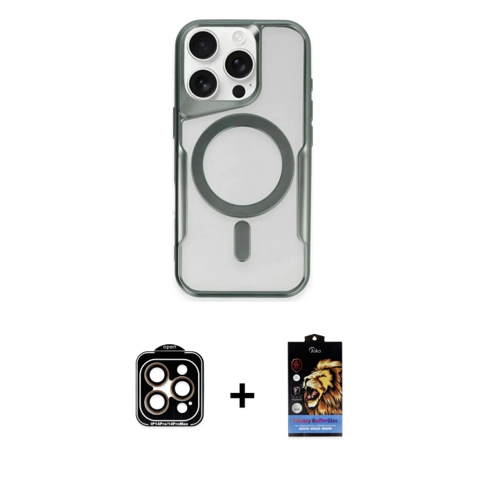 MARSİLYAN™- iPhone 14 Pro Max Kılıf Yadigar Klasik Özel Seri - Siyah Buffer Hayalet Cam Ekran Koruyucu + PVD Metal Kamera Lens - TU