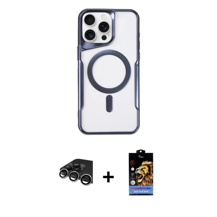 MARSİLYAN™- iPhone 14 Pro Max Kılıf Yadigar Klasik Özel Seri - Siyah Buffer Hayalet Cam Ekran Koruyucu + Raze Metal Kamera Lens - GS