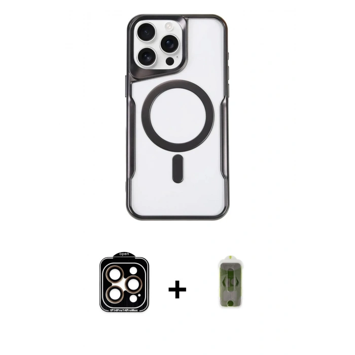 MARSİLYAN™- iPhone 14 Pro Max Kılıf Yadigar Klasik Özel Seri - Siyah Joko Magic 5D Hayalet Cam + PVD Metal Kamera Lens - TU