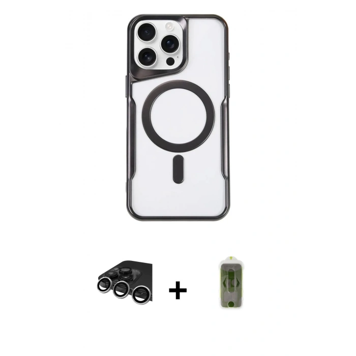 MARSİLYAN™- iPhone 14 Pro Max Kılıf Yadigar Klasik Özel Seri - Siyah Joko Magic 5D Hayalet Cam + Raze Metal Kamera Lens - GS