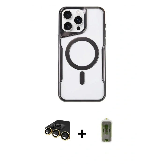 MARSİLYAN™- iPhone 14 Pro Max Kılıf Yadigar Klasik Özel Seri - Siyah Joko Magic 5D Hayalet Cam + Raze Metal Kamera Lens - GD