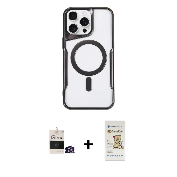MARSİLYAN™- iPhone 14 Pro Max Kılıf Yadigar Klasik Özel Seri - Siyah Mat Seramik Nano Ekran Koruyucu + Bilvis Titan Kamera Lens - GS