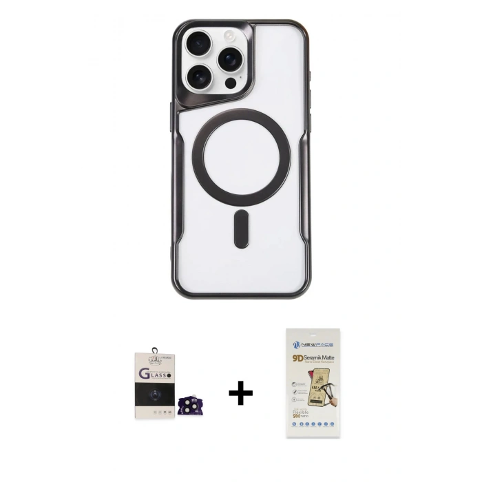 MARSİLYAN™- iPhone 14 Pro Max Kılıf Yadigar Klasik Özel Seri - Siyah Mat Seramik Nano Ekran Koruyucu + Bilvis Titan Kamera Lens - SH