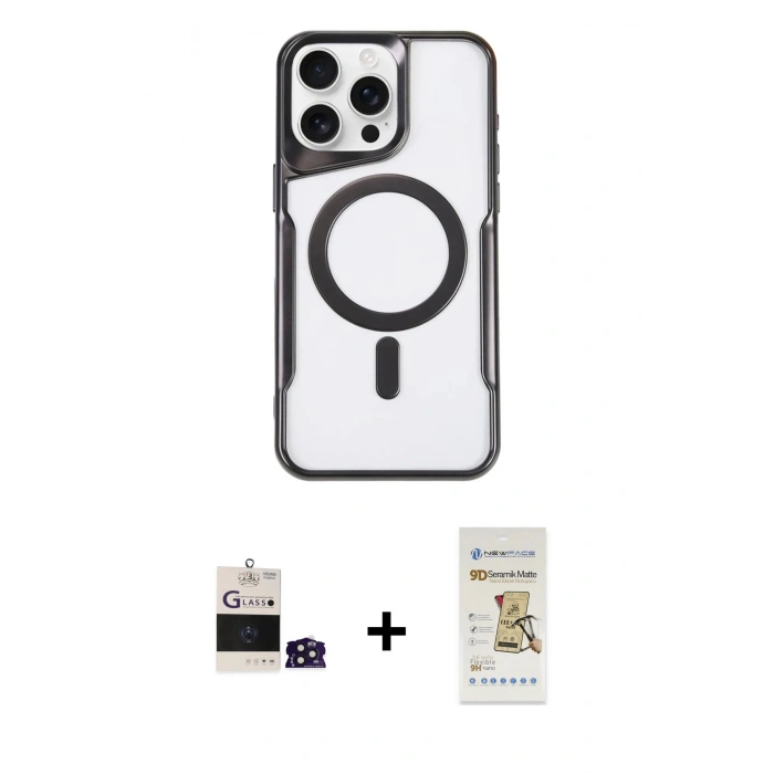 MARSİLYAN™- iPhone 14 Pro Max Kılıf Yadigar Klasik Özel Seri - Siyah Mat Seramik Nano Ekran Koruyucu + Bilvis Titan Kamera Lens - DNMR