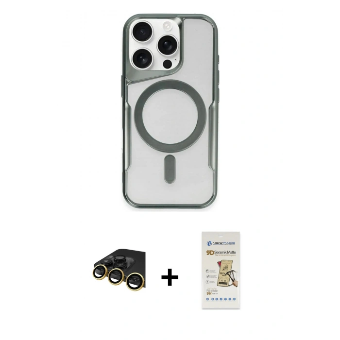 MARSİLYAN™- iPhone 14 Pro Max Kılıf Yadigar Klasik Özel Seri - Siyah Mat Seramik Nano Ekran Koruyucu + Gold Raze Metal Kamera Lens