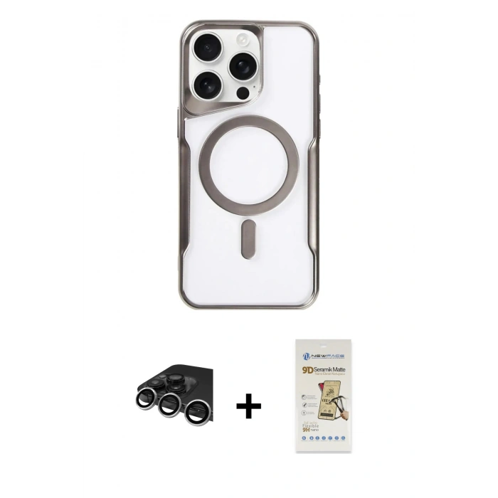 MARSİLYAN™- iPhone 14 Pro Max Kılıf Yadigar Klasik Özel Seri - Siyah Mat Seramik Nano Ekran Koruyucu + Raze Metal Kamera Lens - GS