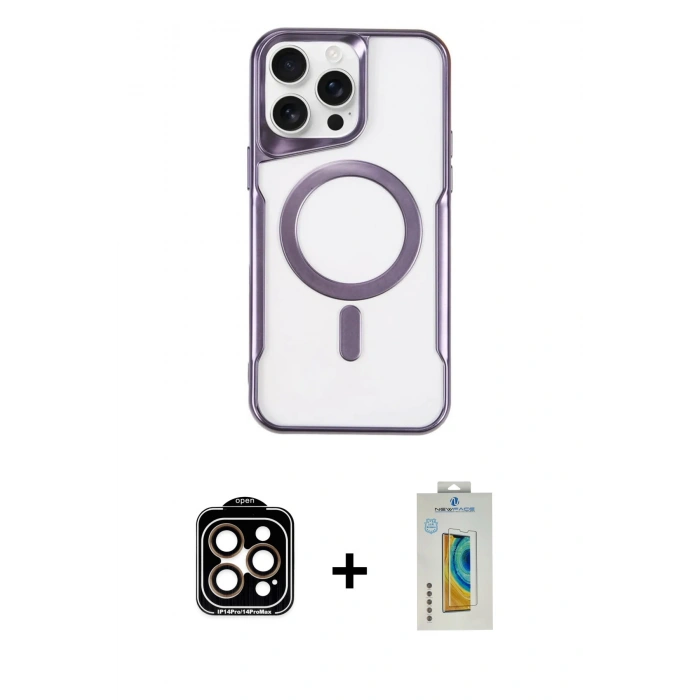 MARSİLYAN™- iPhone 14 Pro Max Kılıf Yadigar Klasik Özel Seri - Siyah Polymer Nano Ekran Koruyucu + PVD Metal Kamera Lens - TU