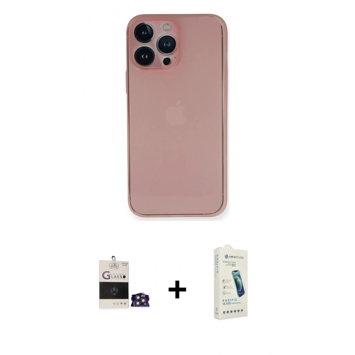 MARSİLYAN™- iPhone 14 Pro Max Kılıf Yadigar Yansıma Serisi - Şeffaf Pasifik Cam Ekran Koruyucu + Bilvis Titan Kamera Lens - GS