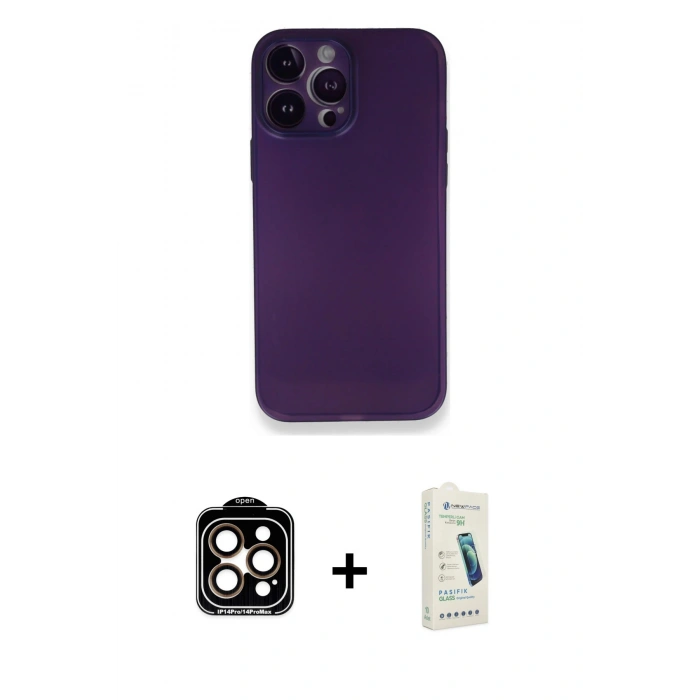 MARSİLYAN™- iPhone 14 Pro Max Kılıf Yadigar Yansıma Serisi - Şeffaf Pasifik Cam Ekran Koruyucu + PVD Metal Kamera Lens - TU