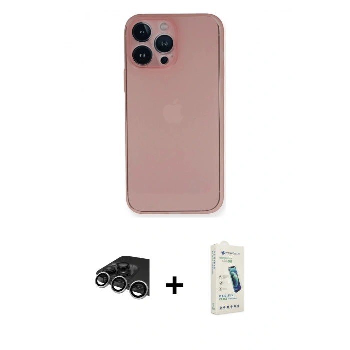 MARSİLYAN™- iPhone 14 Pro Max Kılıf Yadigar Yansıma Serisi - Şeffaf Pasifik Cam Ekran Koruyucu + Raze Metal Kamera Lens - GS
