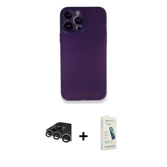 MARSİLYAN™- iPhone 14 Pro Max Kılıf Yadigar Yansıma Serisi - Şeffaf Pasifik Cam Ekran Koruyucu + Raze Metal Kamera Lens - GS