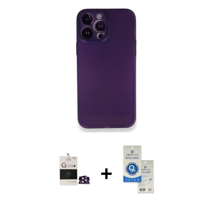 MARSİLYAN™- iPhone 14 Pro Max Kılıf Yadigar Yansıma Serisi - Şeffaf Royal Nano Ekran Koruyucu + Bilvis Titan Kamera Lens - GD