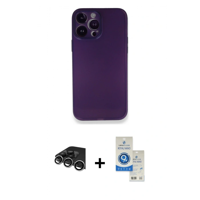 MARSİLYAN™- iPhone 14 Pro Max Kılıf Yadigar Yansıma Serisi - Şeffaf Royal Nano Ekran Koruyucu + Raze Metal Kamera Lens - GS