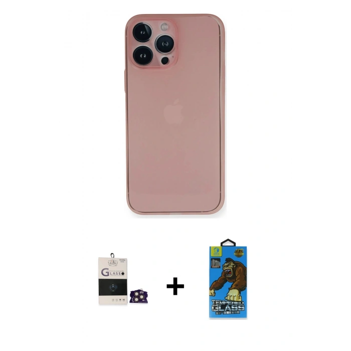 MARSİLYAN™- iPhone 14 Pro Max Kılıf Yadigar Yansıma Serisi - Siyah 18D Cam Ekran Koruyucu + Gold Bilvis Titan Kamera Lens