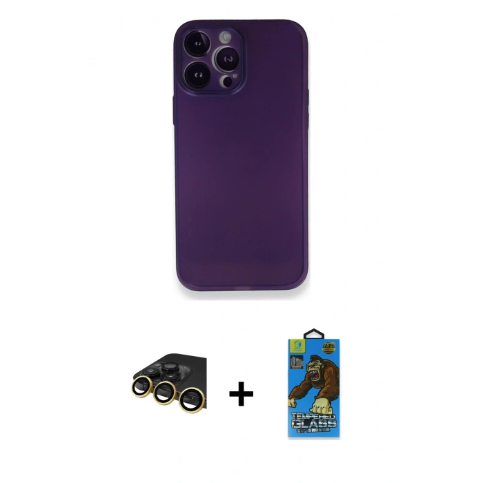 MARSİLYAN™- iPhone 14 Pro Max Kılıf Yadigar Yansıma Serisi - Siyah 18D Cam Ekran Koruyucu + Raze Metal Kamera Lens - GD