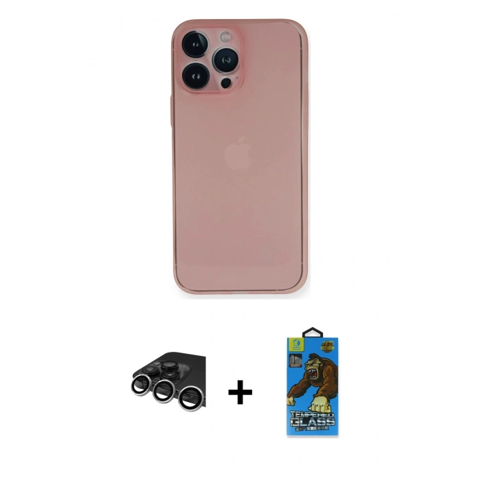 MARSİLYAN™- iPhone 14 Pro Max Kılıf Yadigar Yansıma Serisi - Siyah 18D Cam Ekran Koruyucu + Raze Metal Kamera Lens - GS