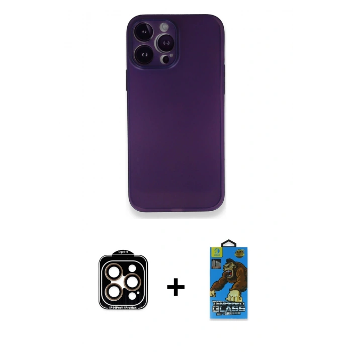 MARSİLYAN™- iPhone 14 Pro Max Kılıf Yadigar Yansıma Serisi - Siyah 18D Cam Ekran Koruyucu + PVD Metal Kamera Lens - TU