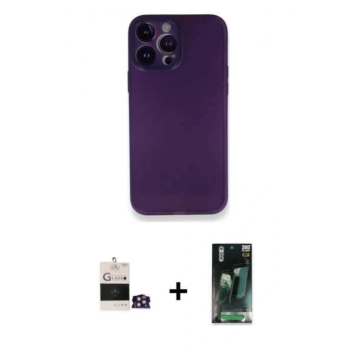 MARSİLYAN™- iPhone 14 Pro Max Kılıf Yadigar Yansıma Serisi - Siyah 360 Mat Full Body Arka Koruyucu + Bilvis Titan Kamera Lens - GD