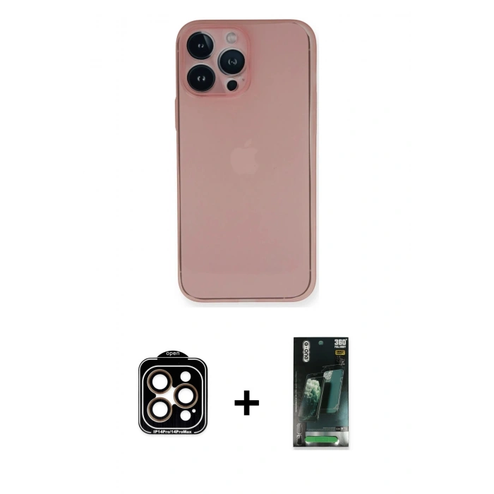 MARSİLYAN™- iPhone 14 Pro Max Kılıf Yadigar Yansıma Serisi - Siyah 360 Mat Full Body Arka Koruyucu + PVD Metal Kamera Lens - TU