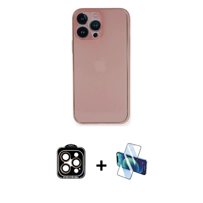 MARSİLYAN™- iPhone 14 Pro Max Kılıf Yadigar Yansıma Serisi - Siyah 3D Antistatik Cam Ekran Koruyucu + PVD Metal Kamera Lens - TU