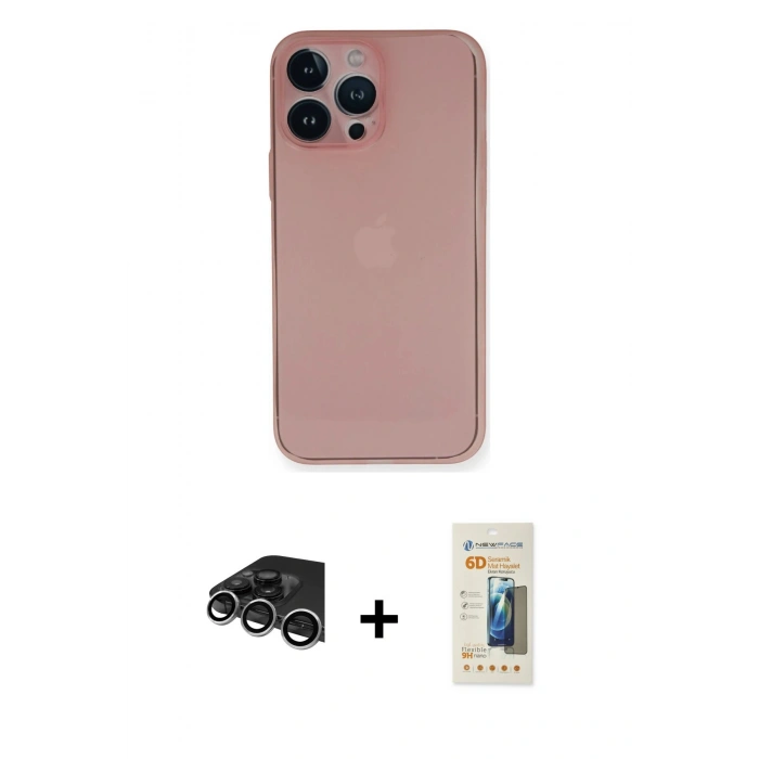 MARSİLYAN™- iPhone 14 Pro Max Kılıf Yadigar Yansıma Serisi - Siyah 6D Mat Seramik Hayalet Nano Ekran Koruyucu + Raze Metal Kamera Lens - GS