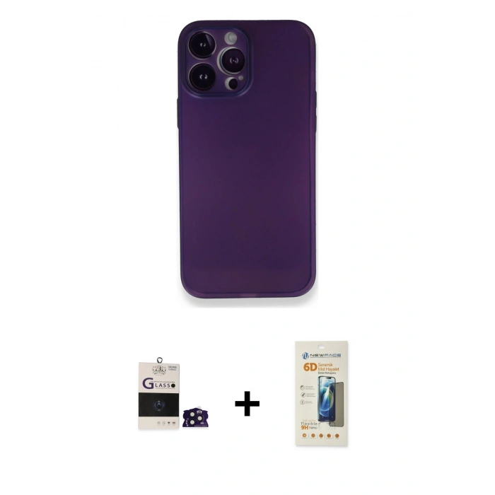 MARSİLYAN™- iPhone 14 Pro Max Kılıf Yadigar Yansıma Serisi - Siyah 6D Mat Seramik Hayalet Nano Ekran Koruyucu + Bilvis Titan Kamera Lens - DNMR