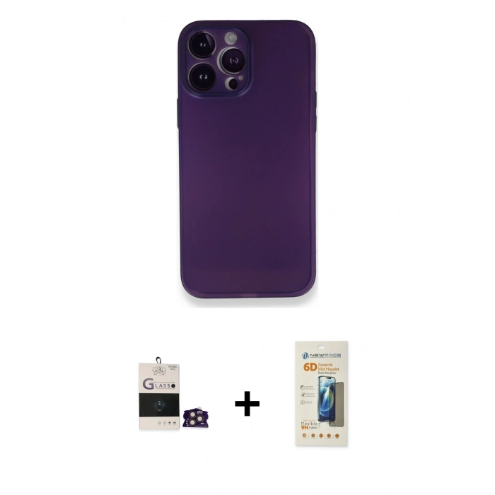 MARSİLYAN™- iPhone 14 Pro Max Kılıf Yadigar Yansıma Serisi - Siyah 6D Mat Seramik Hayalet Nano Ekran Koruyucu + Bilvis Titan Kamera Lens - GD